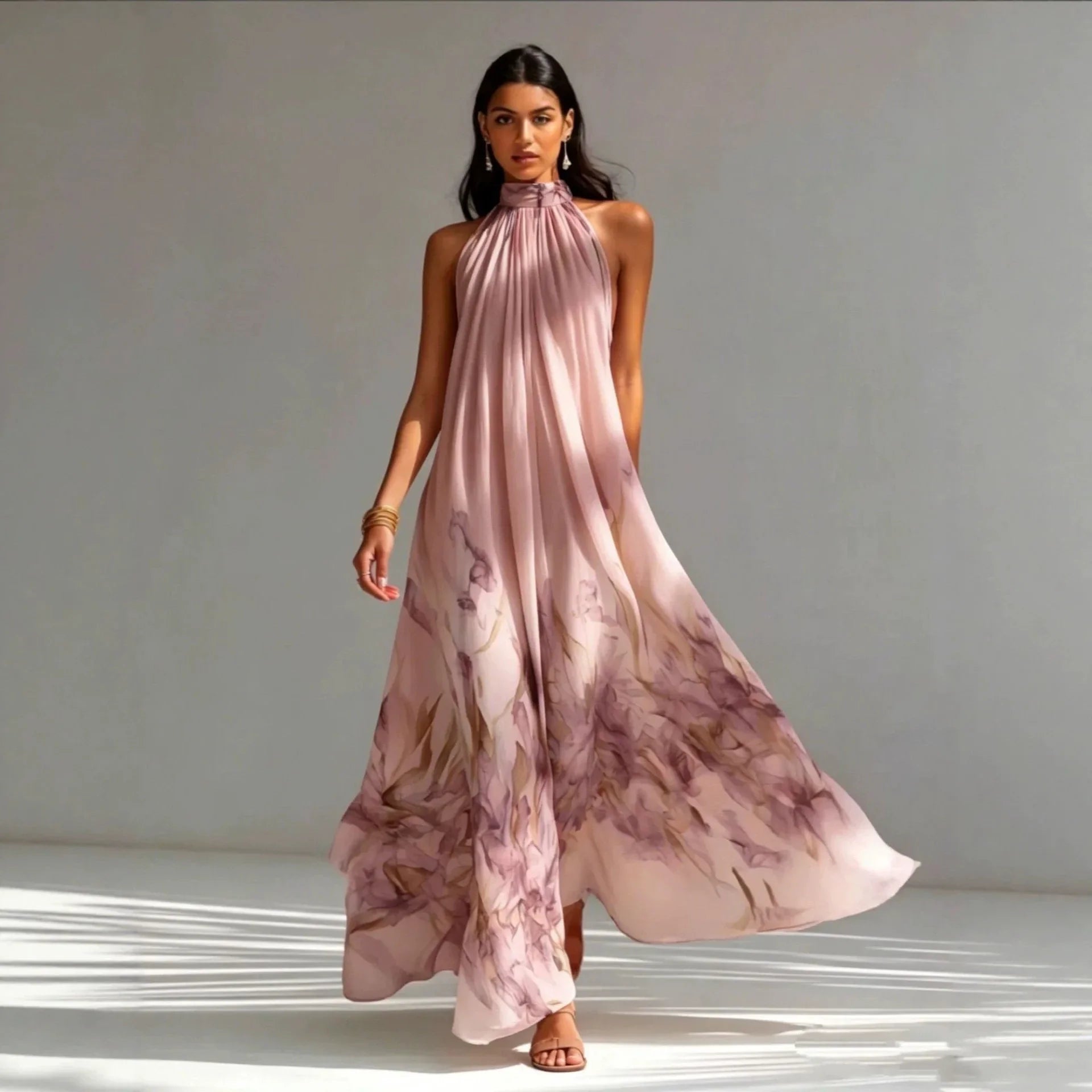 Yasmine Printed Halter Maxi Dress