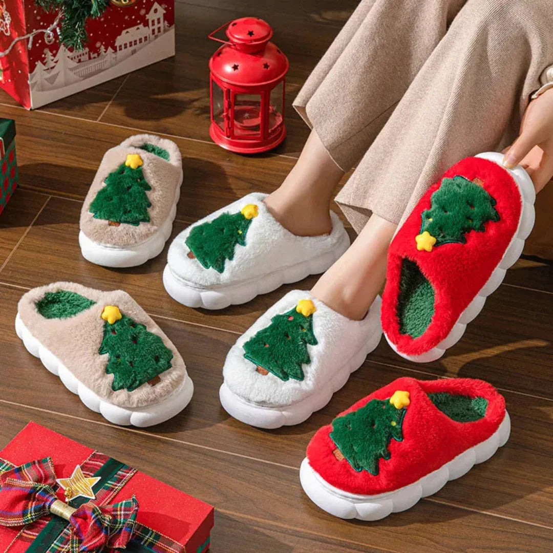 Women's Christmas Tree Plush Indoor Slippers