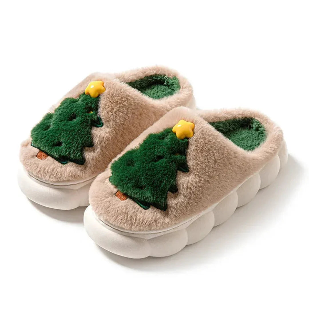 Women's Christmas Tree Plush Indoor Slippers