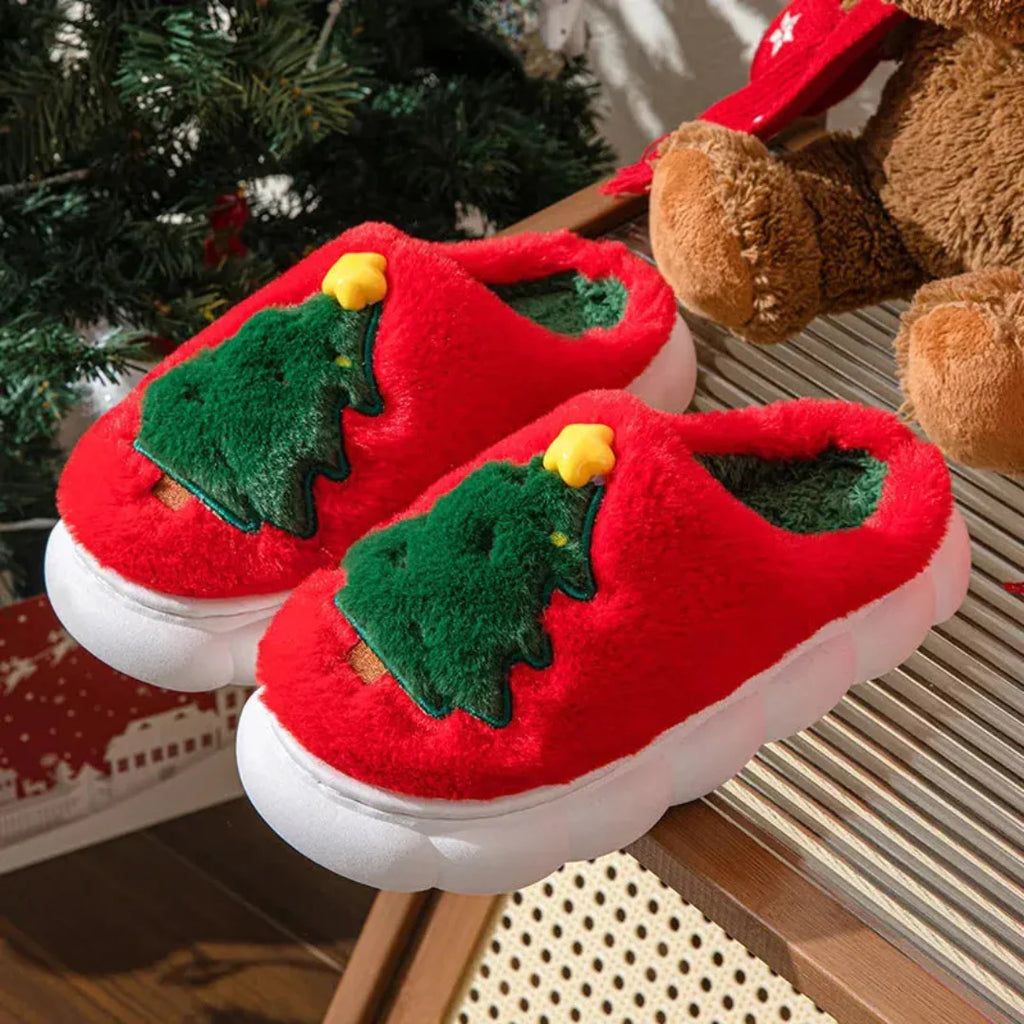 Women's Christmas Tree Plush Indoor Slippers
