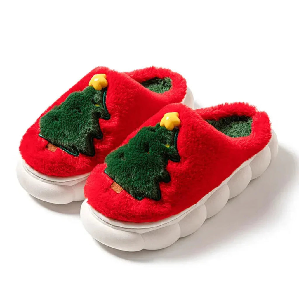 Women's Christmas Tree Plush Indoor Slippers