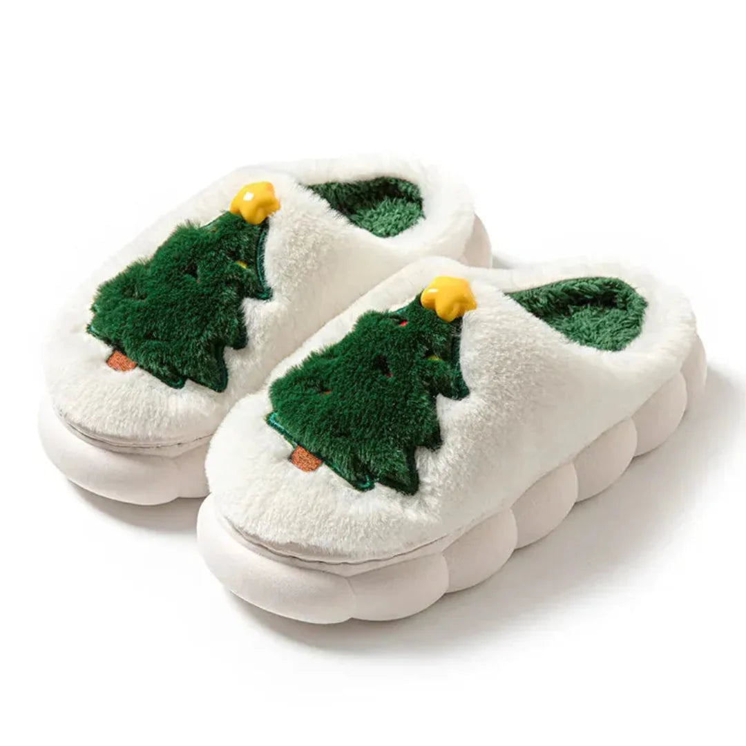 Women's Christmas Tree Plush Indoor Slippers