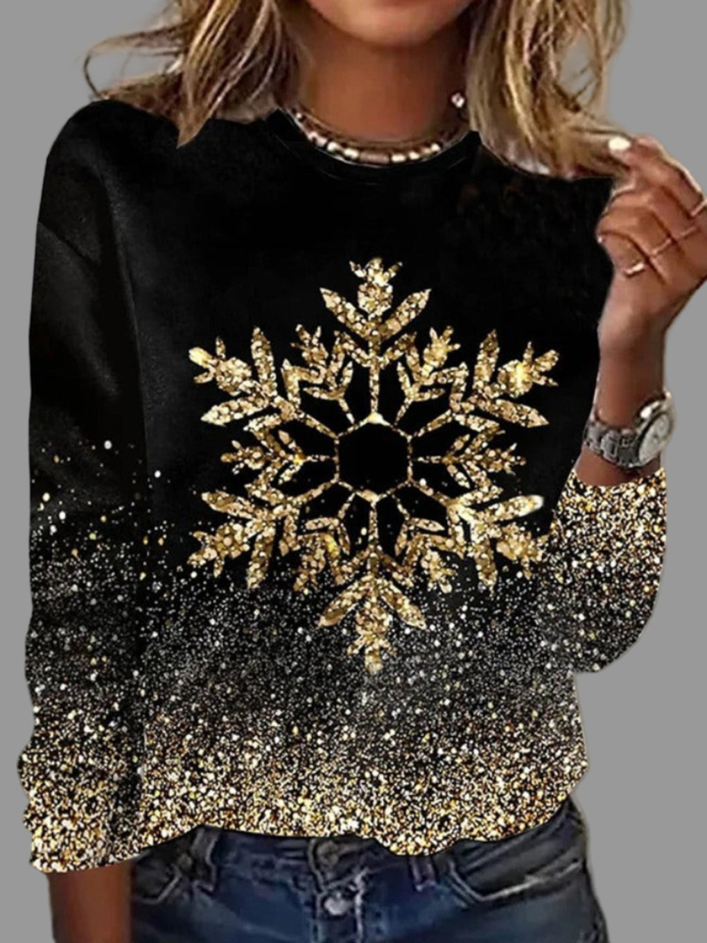 Stella Women’s Gold Snowflake Holiday Christmas Sweater